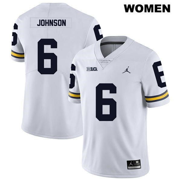 Women's NCAA Michigan Wolverines Cornelius Johnson #6 White Jordan Brand Authentic Stitched Legend Football College Jersey GW25D55NV